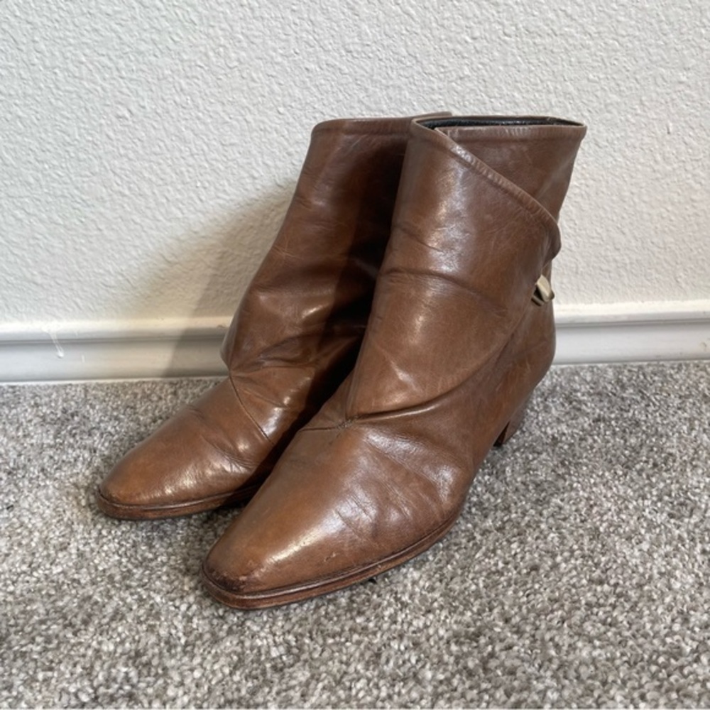 Vintage Cats Paw Boots Women’s Size 38/ 7 Brown Leather Cross Over Fold Booties